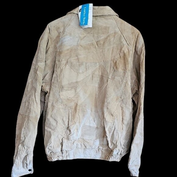 NWT Leather Works vintage Men's Tan  genuine leather patchwork Jacket zipper 3XL - Picture 4 of 15
